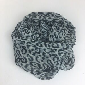 Leopard Print Scarf Black Multi Semi Sheer Hair Wrap Sash Belt 13x52” Boho